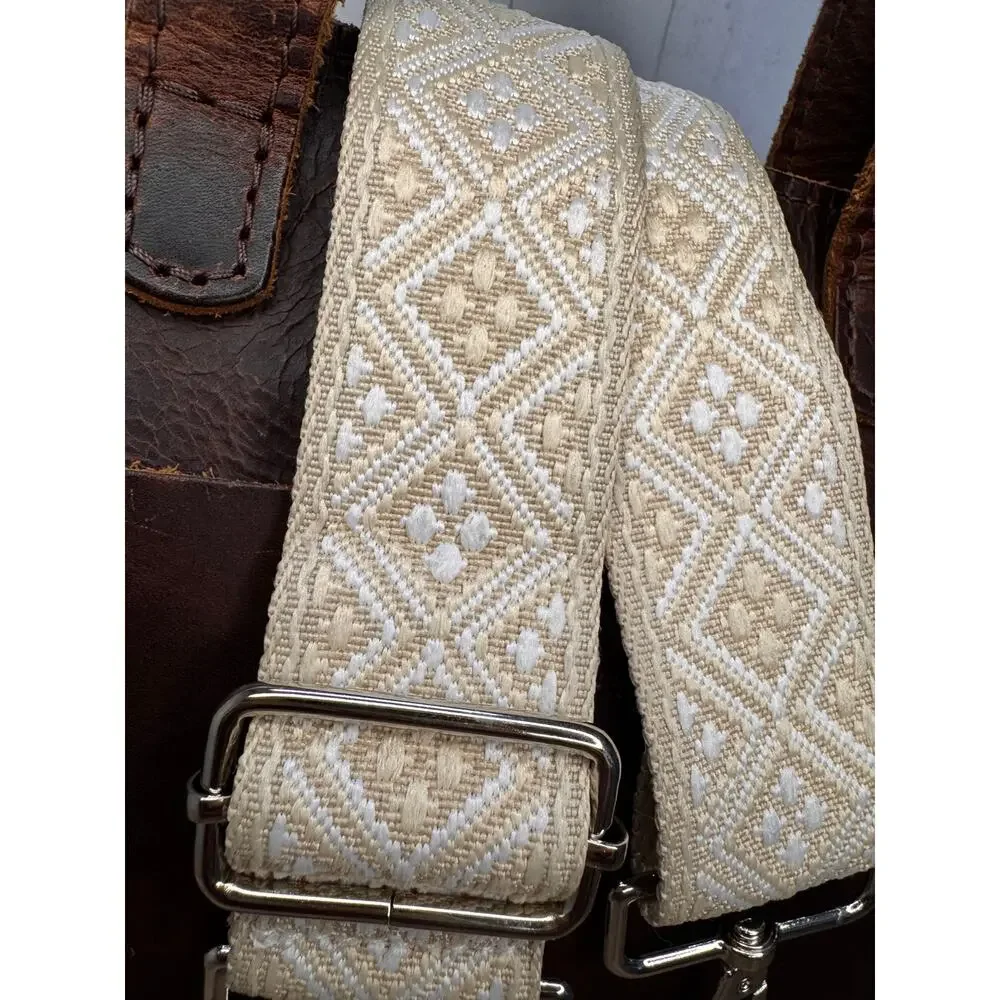 White Beige Neutral Purse Strap Wide Bag Strap Boho Crossbody Purse Strap